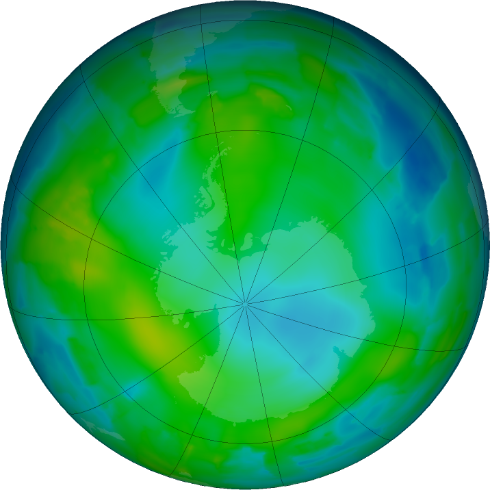 Antarctic ozone map for 05 June 2011